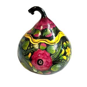 Hand Painted Gourd Trinket Box Floral Jewelry 106 Keepsake Mexican Folk Art